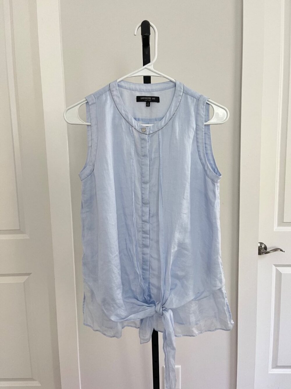 Lafayette 148 Beaded Collar Tie Front Ramie Tencel Blend Sleeveless Top Size S